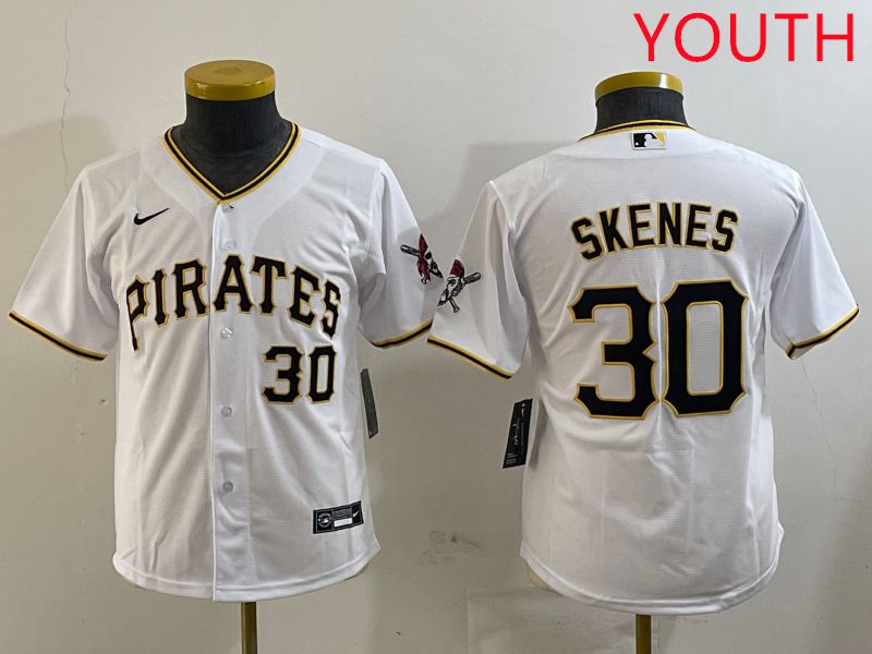 Youth Pittsburgh Pirates 30 Skenes White Game 2025 Nike MLB Jersey style 2